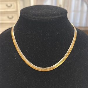 Vintage Avon Gold Silver Tone Herringbone Chain Double Layer Choker Necklace